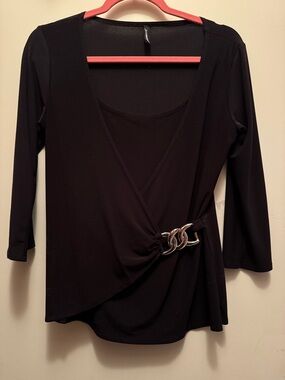 jason maxwell Black Wrap-Style Top with Decorative Buckle